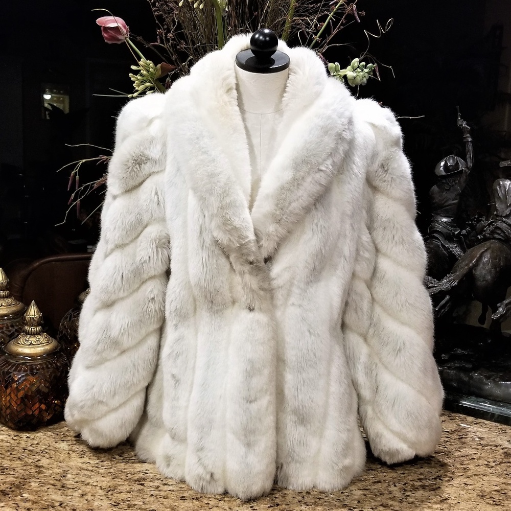 JORDACHE Faux White & Gray Fox Fur Jacket Sz 13/14